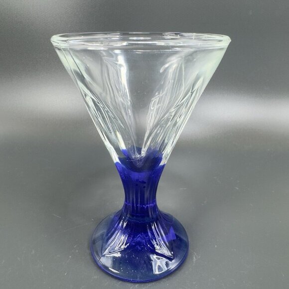 La Rochère Fidji Cobalt Blue Glass Cup Goblet Clear Top French Glass Cup Vintage - Picture 1 of 13